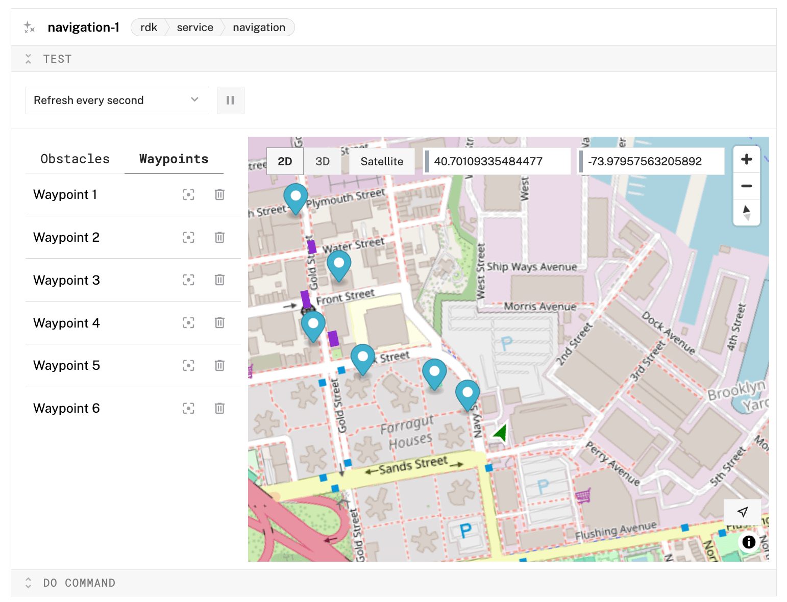 An example control interface for a navigation service in the Control Tab.